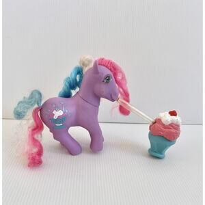 Vintage G1 My Little Pony Strawberry Scoops w/ Ice Cream Soda Accessory Rare HTF